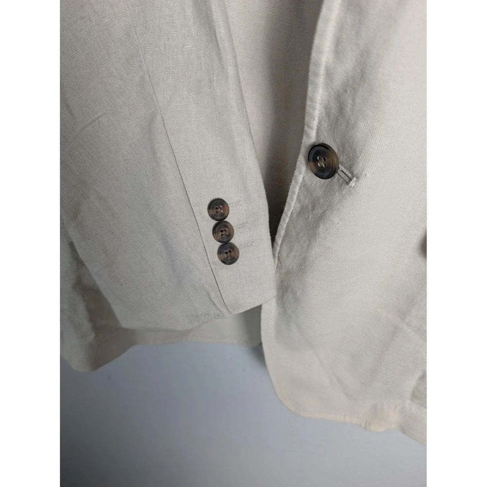 Tasso Elba Blazer Mens L Beige Linen Rayon Polyester Single-Breasted Notch Lapel